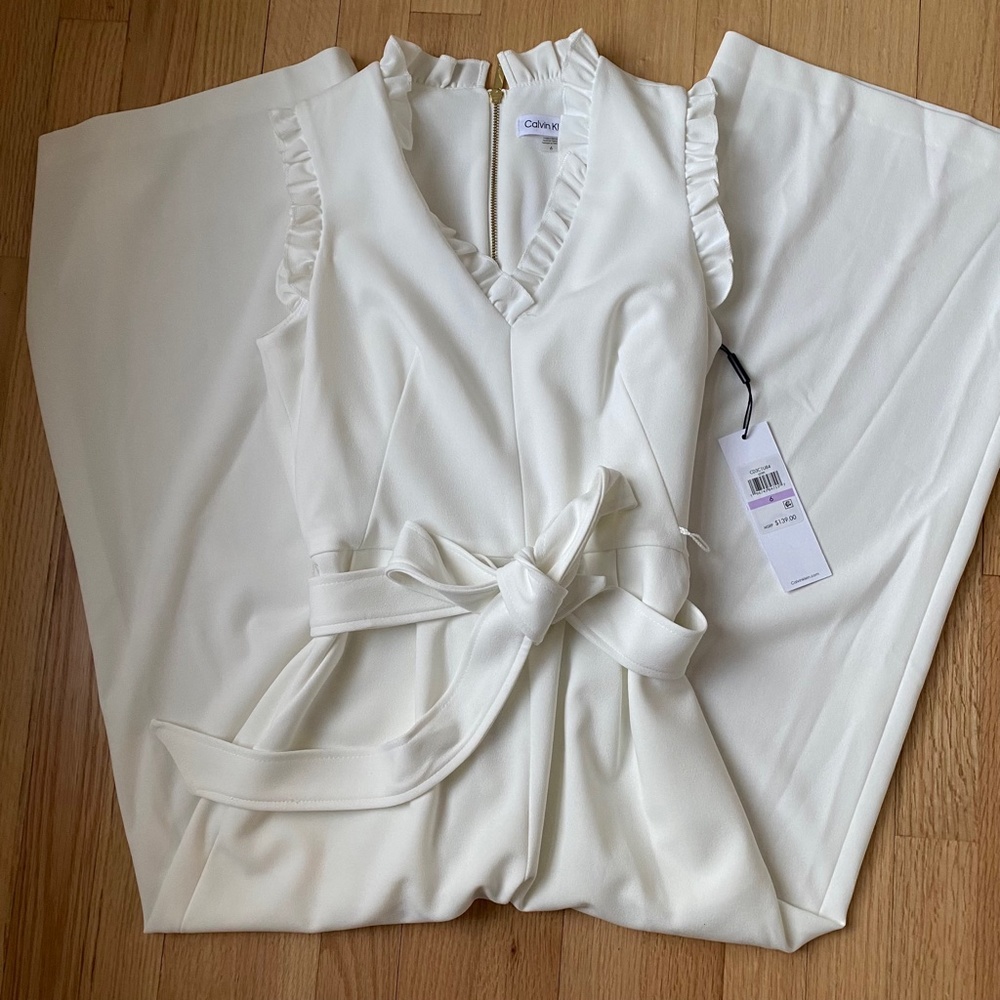 Calvin Klein White Ruffle Jumpsuit - Size 6
